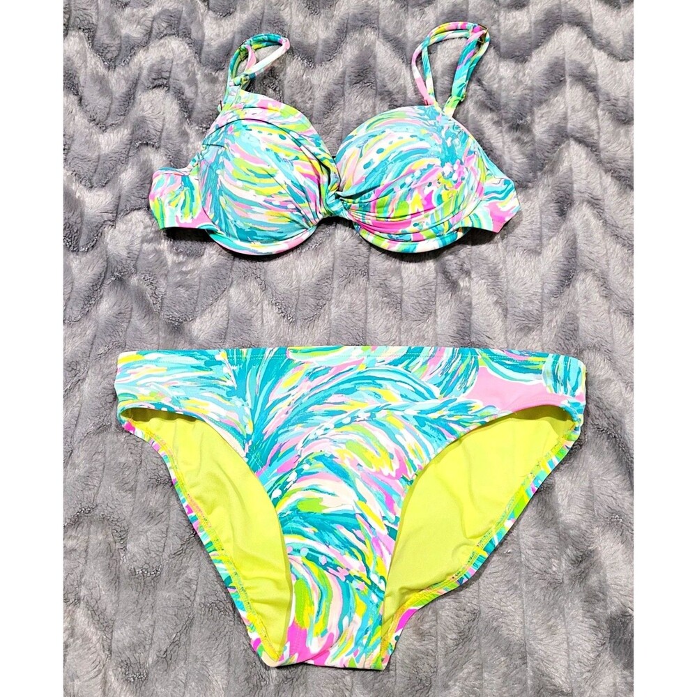 Lilly Pulitzer Womens Size 4 Pink Green Swimsuit Bikini Set Top Bottom